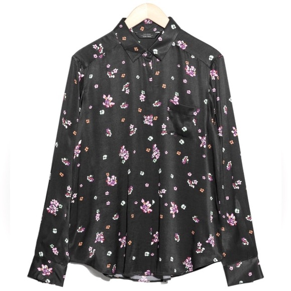 & OTHER STORIES Black Floral Print Satin Button Down Blouse Shirt Women’s Size 4 - Picture 4 of 14